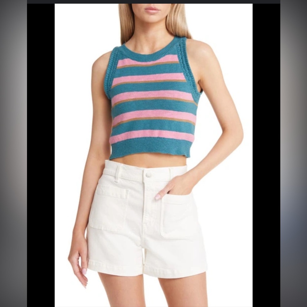 NWOT- Madewell- Cropped Pink and Blue Knit Sweater- XXL - Picture 7 of 10